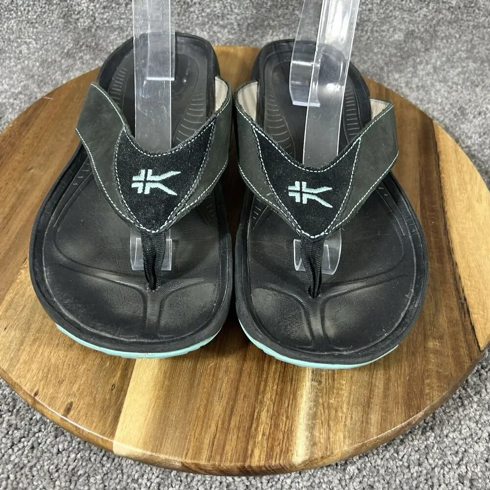 Kuru Kala Women’s Size 10 Black Leather Comfort Casual Sandals Flip Flops Used
